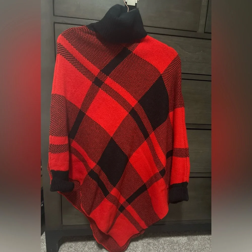 Red and Black Checkered Turtleneck Sweater - Picture 1 of 3